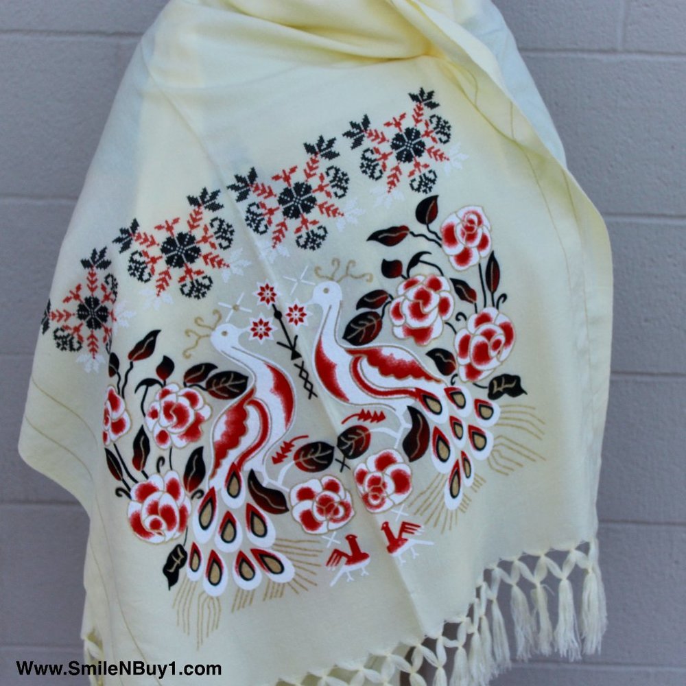 Peacock Shawl Rebozo Pavo Real scarf Mexican shawl